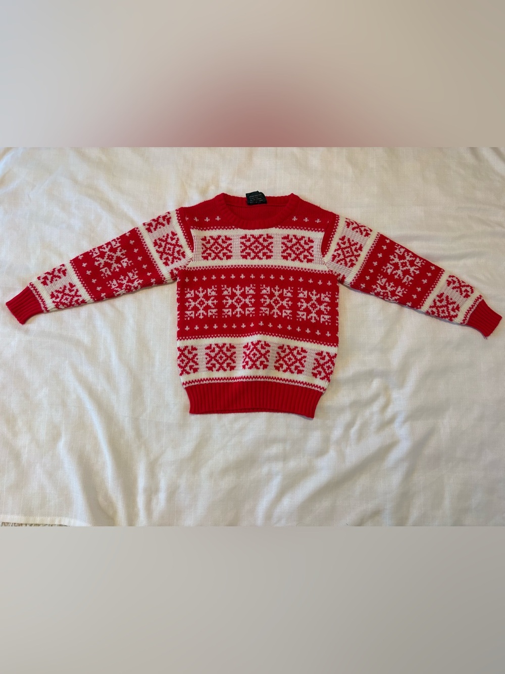 Vintage Red and White Fair Isle Knit Sweater - child size small
